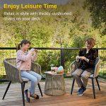 Patio Furniture Set, 3-Piece Outside Bistro Set Handwoven Rattan Wicker Chairs with Waterproof Cushions, Tempered Glass Table, Outdoor Conversation Set for Porch, Brown & Light Grey - Image 8